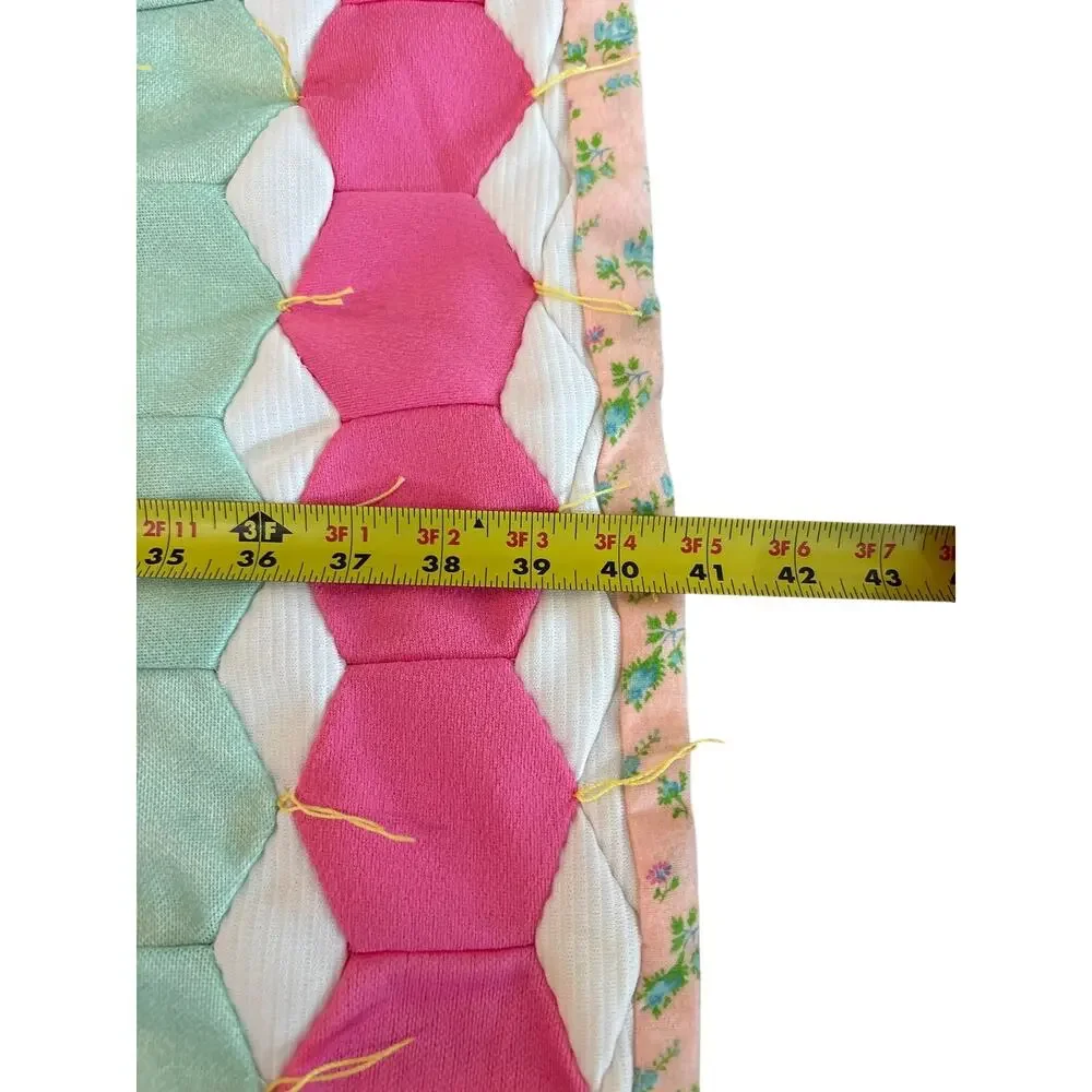 Handmade Vintage Quilt Baby Blanket Colorful Geometric 41x36 Floral Backing
